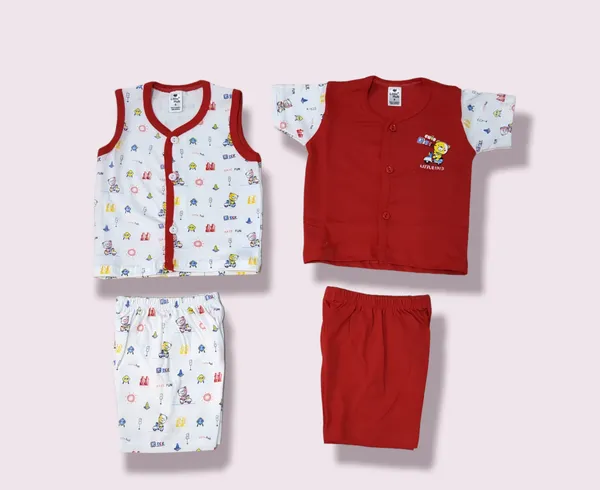 Set_of_2_Red_Cotton_Front_Open_Shirt_With_Shorts_Set_For_Babies