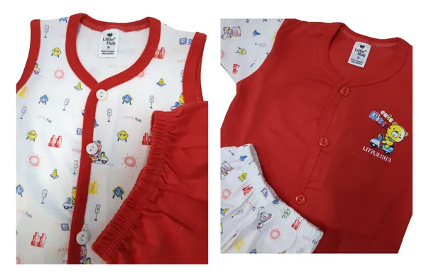 Set_of_2_Red_Cotton_Front_Open_Shirt_With_Shorts_Set_For_Babies