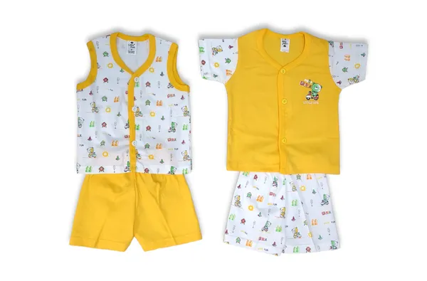 Set_of_2_Yellow_Cotton_Front_Open_Shirt_With_Shorts_Set_For_Babies