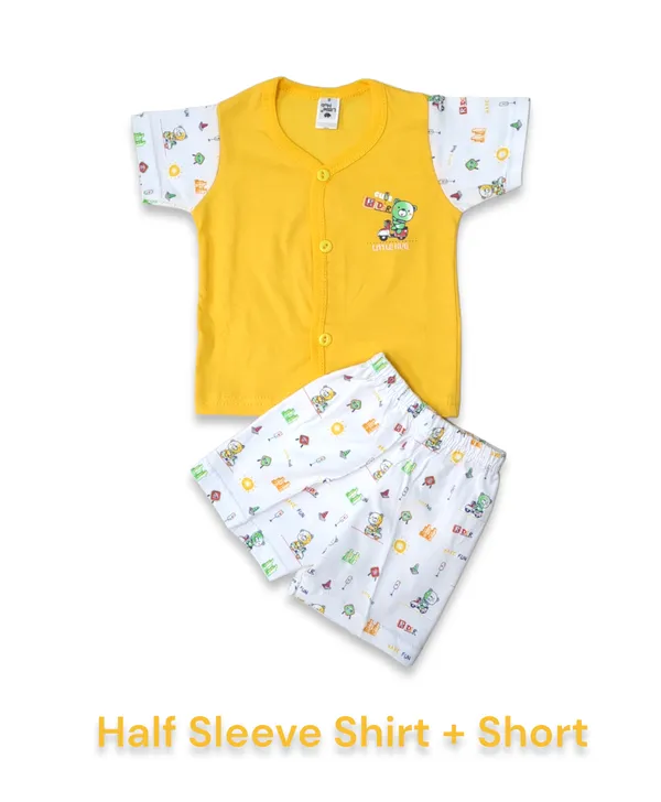 Set_of_2_Yellow_Cotton_Front_Open_Shirt_With_Shorts_Set_For_Babies