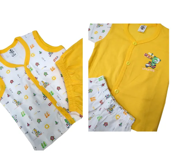 Set_of_2_Yellow_Cotton_Front_Open_Shirt_With_Shorts_Set_For_Babies