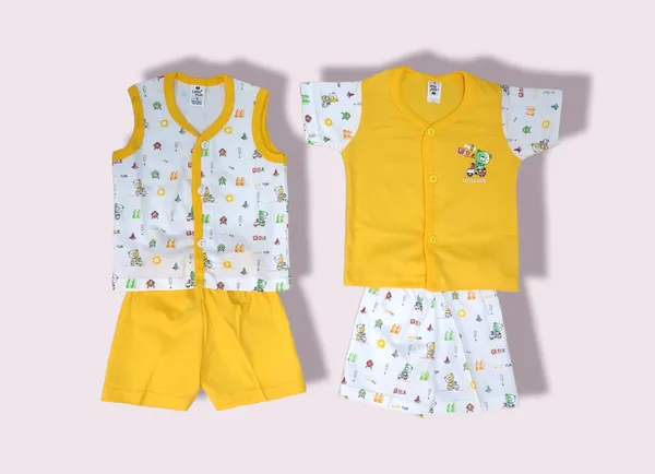 Set_of_2_Yellow_Cotton_Front_Open_Shirt_With_Shorts_Set_For_Babies