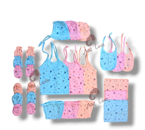 Set_of_3_Multicolor_Cotton_Hosiery_Cloth_Set_|_For_Naming_Ceremony_|_Jhablas_With_Nappies,_Mitten,_Booties,_Cap,_Bib_&_Rumal_|_27_Pcs