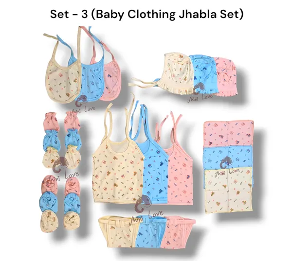 Set_of_3_Multicolor_Cotton_Hosiery_Cloth_Set_|_For_Naming_Ceremony_|_Jhablas_With_Nappies,_Mitten,_Booties,_Cap,_Bib_&_Rumal_|_27_Pcs