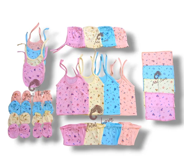 Set_of_3_Multicolor_Cotton_Hosiery_Cloth_Set_|_For_Naming_Ceremony_|_Jhablas_With_Nappies,_Mitten,_Booties,_Cap,_Bib_&_Rumal_|_27_Pcs