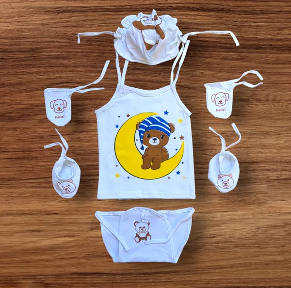 Set_Of_3_White_Cartoon_Printed_Jhabla_Set_|_Jhabla,_Cap,_Nappy,_Mittens_Pair_And_Booties