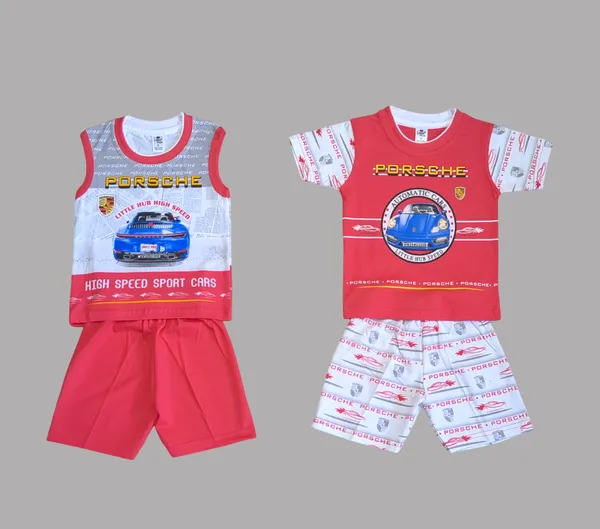 Set_of_2_Red_Hosiery_Cotton_T-Shirt_With_Shorts_|_For_Baby_Boys_&_Girls