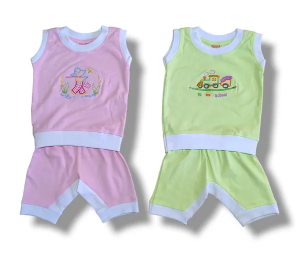 Set_of_2_Multicolor_Cotton_Sleeveless_T-Shirt_With_Shorts_|_For_Baby_Boys_&_Girls