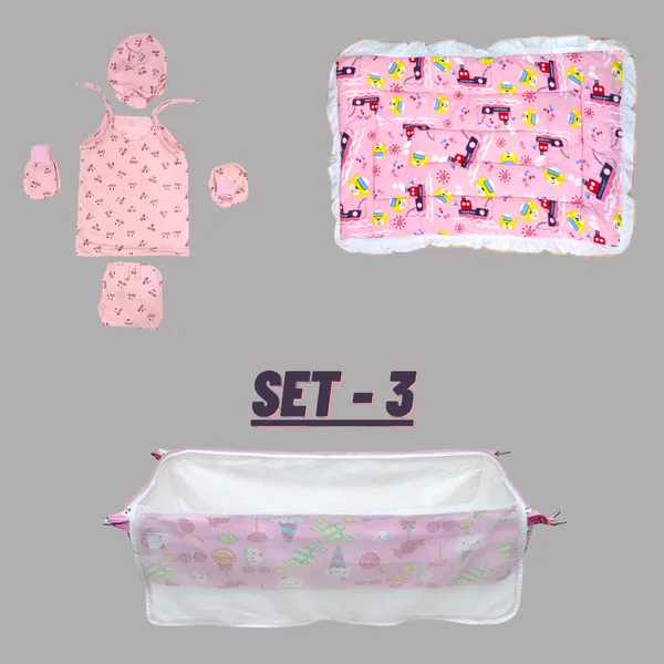 Set_of_3_Pink_Cotton_Hosiery_Cloth_Set_|_For_Naming_Ceremony_|_Jhabla_Set,_Mattress,_Baby_Cradle_Swing
