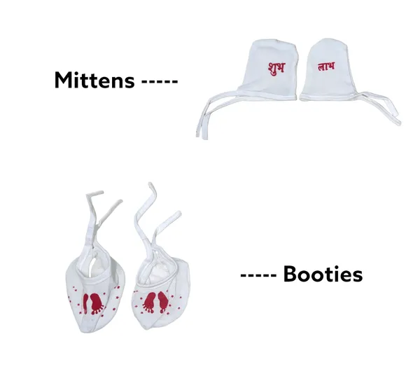 White_Hosiery_Cloth_Set_|_For_Naming_Ceremony_|_Jhabla,_Mittens,_Booties,_Cap,_Nappy_and_Mattress