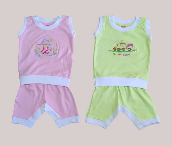 Set_of_2_Multicolor_Cotton_Sleeveless_T-Shirt_With_Shorts_|_For_Baby_Boys_&_Girls