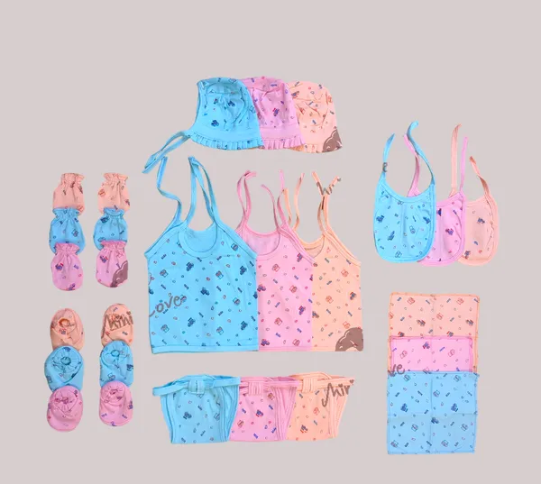 Set_of_3_Multicolor_Cotton_Hosiery_Cloth_Set_|_For_Naming_Ceremony_|_Jhablas_With_Nappies,_Mitten,_Booties,_Cap,_Bib_&_Rumal_|_27_Pcs