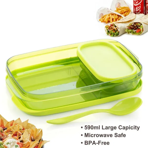 Green_Food_Grade_Plastic_Leak_Proof_Reusable_2_Containers_Lunch_Box_with_Spoon_|_For_Kids_|_590_ml