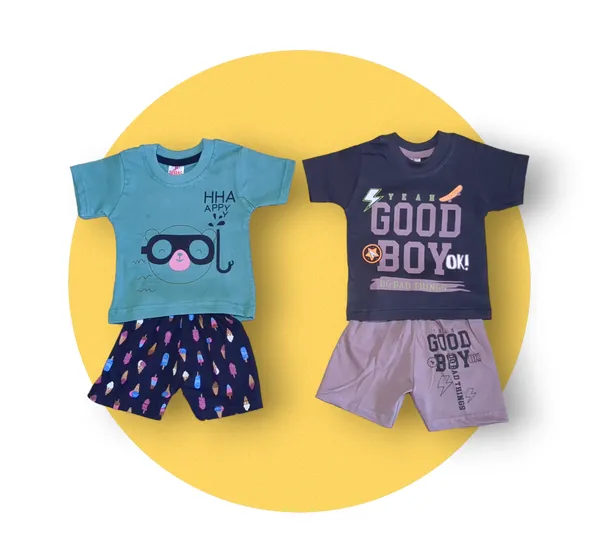 Set_of_2_Multicolor_Cotton_Half_Sleeve_T-Shirt_With_Shorts_Set_|_For_Baby_Boys_&_Girls