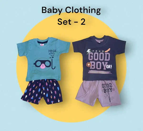 Set_of_2_Multicolor_Cotton_Half_Sleeve_T-Shirt_With_Shorts_Set_|_For_Baby_Boys_&_Girls