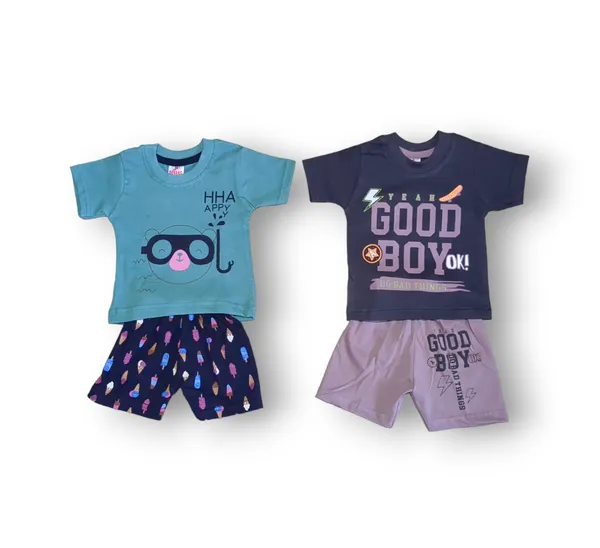 Set_of_2_Multicolor_Cotton_Half_Sleeve_T-Shirt_With_Shorts_Set_|_For_Baby_Boys_&_Girls