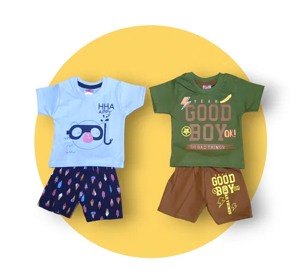 Set_of_2_Multicolor_Cotton_Half_Sleeve_T-Shirt_With_Shorts_Set_|_For_Baby_Boys_&_Girls