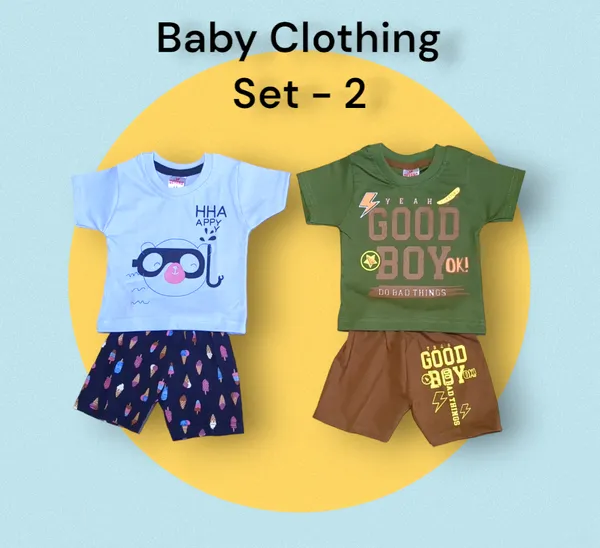 Set_of_2_Multicolor_Cotton_Half_Sleeve_T-Shirt_With_Shorts_Set_|_For_Baby_Boys_&_Girls