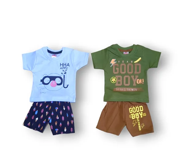 Set_of_2_Multicolor_Cotton_Half_Sleeve_T-Shirt_With_Shorts_Set_|_For_Baby_Boys_&_Girls