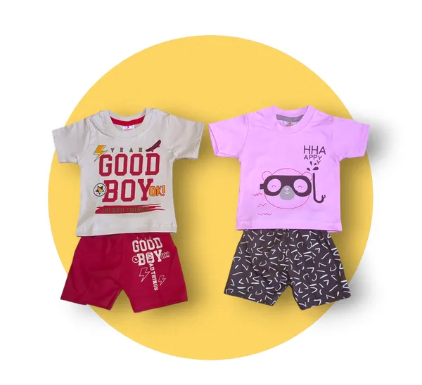 Set_of_2_Multicolor_Cotton_Half_Sleeve_T-Shirt_With_Shorts_Set_|_For_Baby_Boys_&_Girls