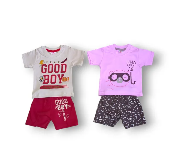 Set_of_2_Multicolor_Cotton_Half_Sleeve_T-Shirt_With_Shorts_Set_|_For_Baby_Boys_&_Girls