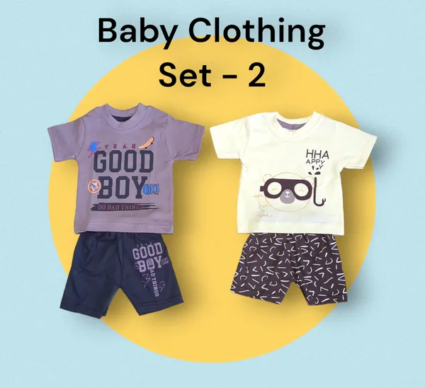 Set_of_2_Multicolor_Cotton_Half_Sleeve_T-Shirt_With_Shorts_Set_|_For_Baby_Boys_&_Girls