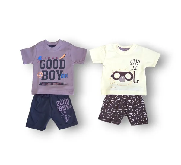 Set_of_2_Multicolor_Cotton_Half_Sleeve_T-Shirt_With_Shorts_Set_|_For_Baby_Boys_&_Girls