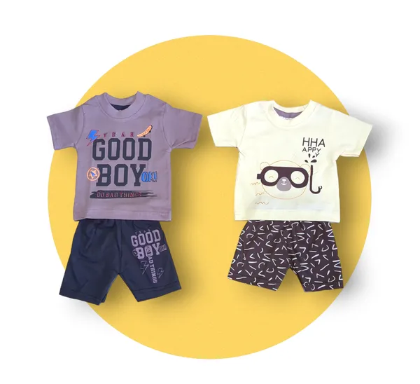 Set_of_2_Multicolor_Cotton_Half_Sleeve_T-Shirt_With_Shorts_Set_|_For_Baby_Boys_&_Girls
