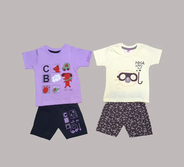 Set_of_2_Multicolor_Cotton_Half_Sleeve_T-Shirt_With_Shorts_Set_|_For_Baby_Boys_&_Girls