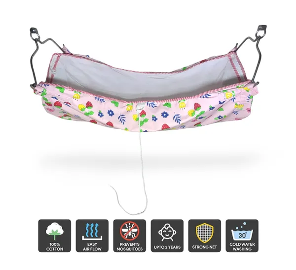 Pink_Khoya_Cradle_Cotton_Cloth_Zoli_With_Mosquito_Net