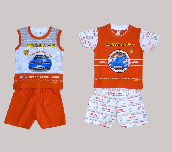 Set_of_2_Orange_Hosiery_Cotton_T-Shirt_With_Shorts_|_For_Baby_Boys_&_Girls