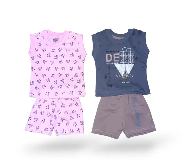 Set_of_2_Multicolor_Cotton_Sleeveless_T-Shirt_With_Short_|_For_Baby_Boys_&_Girls