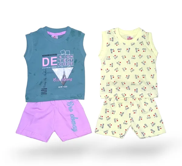 Set_of_2_Multicolor_Cotton_Sleeveless_T-Shirt_With_Short_|_For_Baby_Boys_&_Girls