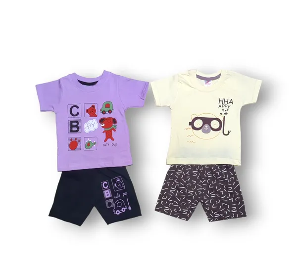 Set_of_2_Multicolor_Cotton_Half_Sleeve_T-Shirt_With_Shorts_Set_|_For_Baby_Boys_&_Girls