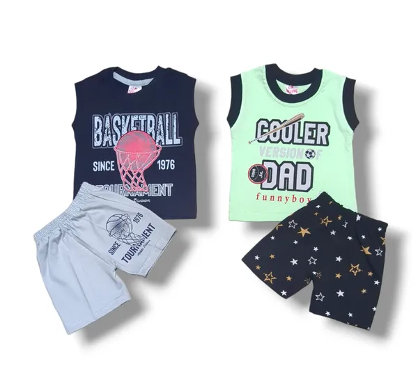 Set_of_2_Multicolor_Cotton_Sleeveless_T-Shirt_With_Shorts_|_For_Baby_Boys_&_Girls