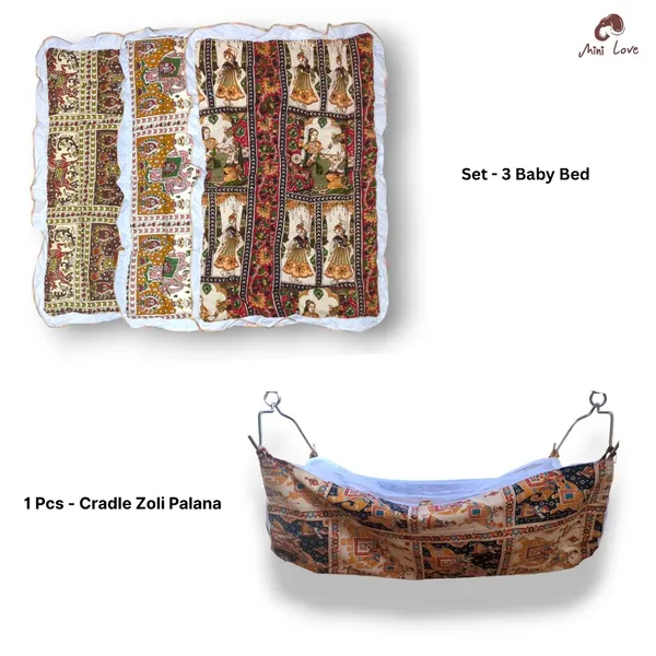 Set_of_4_Rajwadi_Printed_Pure_Cotton_Godadi_Bed_with_Baby_Cradle