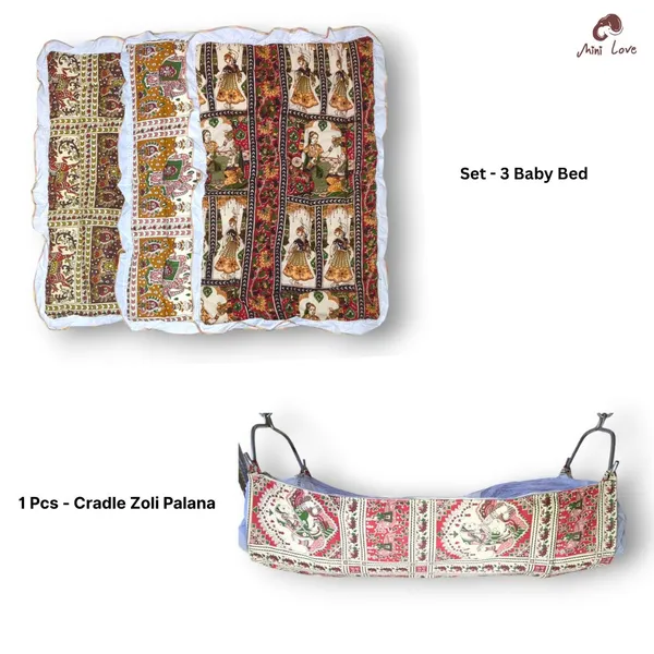 Set_of_4_Rajwadi_Printed_Pure_Cotton_Godadi_Bed_with_Baby_Cradle