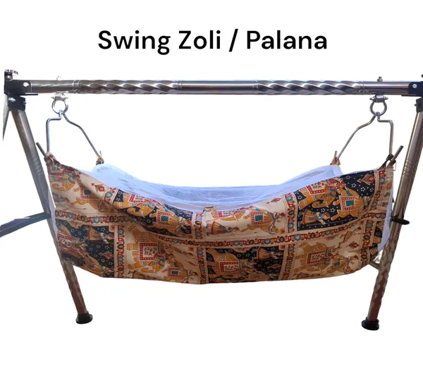 Brown_Soft_Cloth_Baby_Hammock_With_Mosquito_Net_With_Cotton_Plastic_Sheet