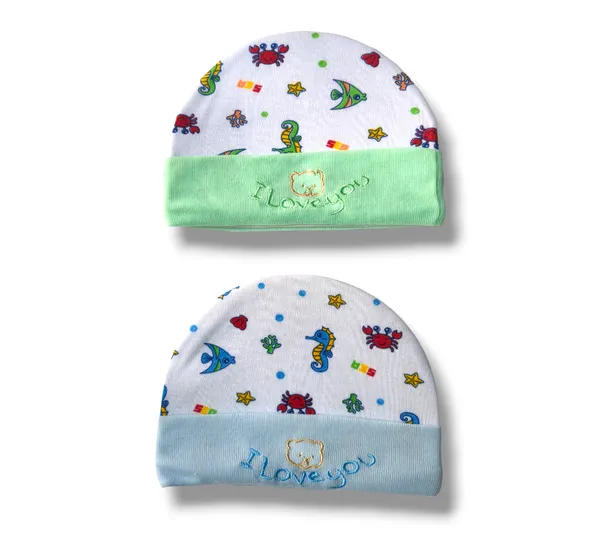 Set_of_2_Multicolor_Cotton_Caps_With_Mittens_&_Booties_Set_|_For_Newborn_Infant_Baby