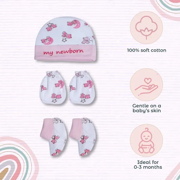 Pack_of_3_Multicolor_Cotton_Caps_With_Mittens_&_Booties_Set_|_For_Newborn_Infant_Baby
