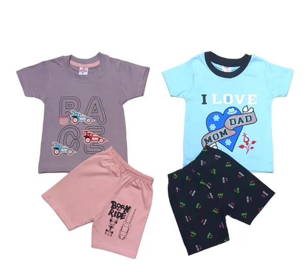 Set_of_2_Multicolor_Cotton_Half_Sleeve_T-Shirt_With_Shorts_Set_|_For_Baby_Boys_&_Girls