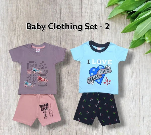 Set_of_2_Multicolor_Cotton_Half_Sleeve_T-Shirt_With_Shorts_Set_|_For_Baby_Boys_&_Girls