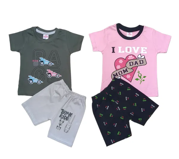 Set_of_2_Multicolor_Cotton_Half_Sleeve_T-Shirt_With_Shorts_Set_|_For_Baby_Boys_&_Girls