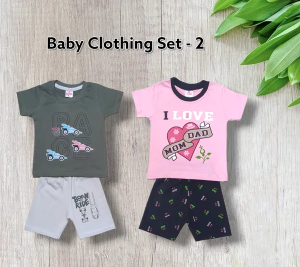 Set_of_2_Multicolor_Cotton_Half_Sleeve_T-Shirt_With_Shorts_Set_|_For_Baby_Boys_&_Girls
