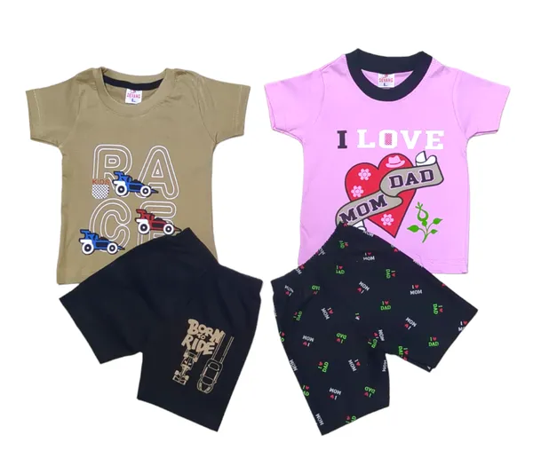 Set_of_2_Multicolor_Cotton_Half_Sleeve_T-Shirt_With_Shorts_Set_|_For_Baby_Boys_&_Girls