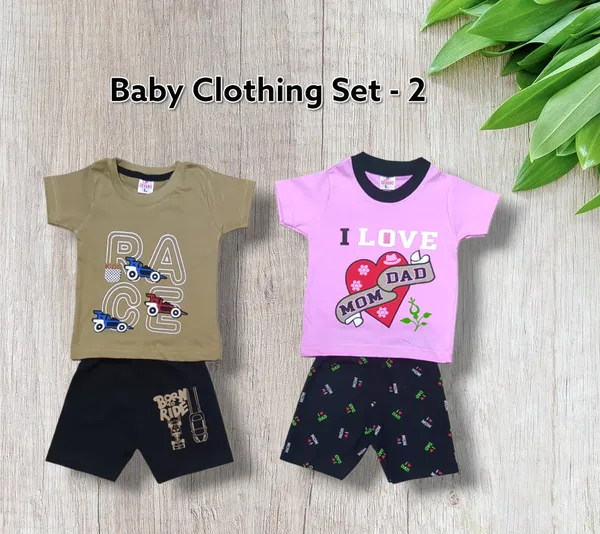 Set_of_2_Multicolor_Cotton_Half_Sleeve_T-Shirt_With_Shorts_Set_|_For_Baby_Boys_&_Girls