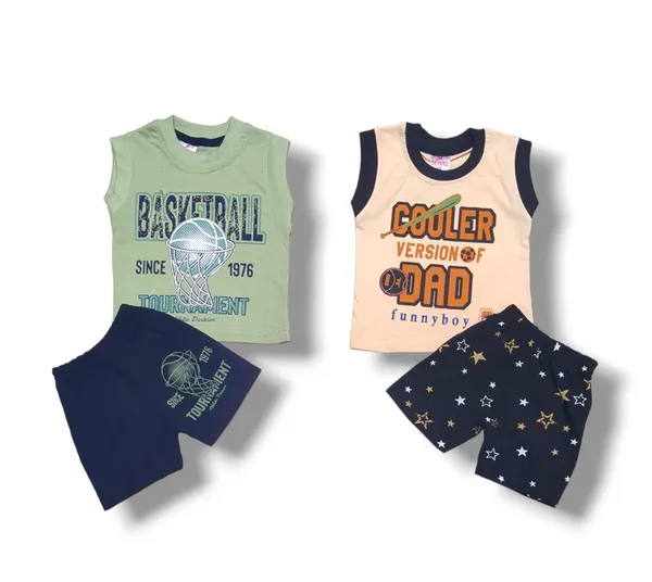 Set_of_2_Multicolor_Cotton_Sleeveless_T-Shirt_With_Shorts_|_For_Baby_Boys_&_Girls