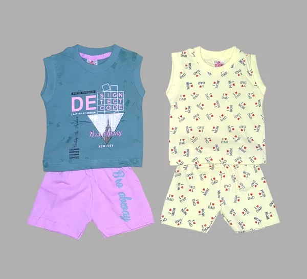 Set_of_2_Multicolor_Cotton_Sleeveless_T-Shirt_With_Short_|_For_Baby_Boys_&_Girls