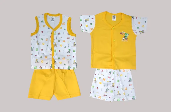 Set_of_2_Yellow_Cotton_Front_Open_Shirt_With_Shorts_Set_For_Babies