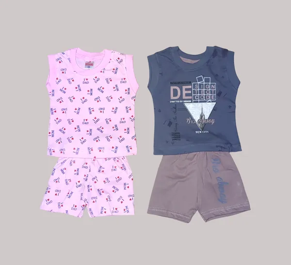 Set_of_2_Multicolor_Cotton_Sleeveless_T-Shirt_With_Short_|_For_Baby_Boys_&_Girls